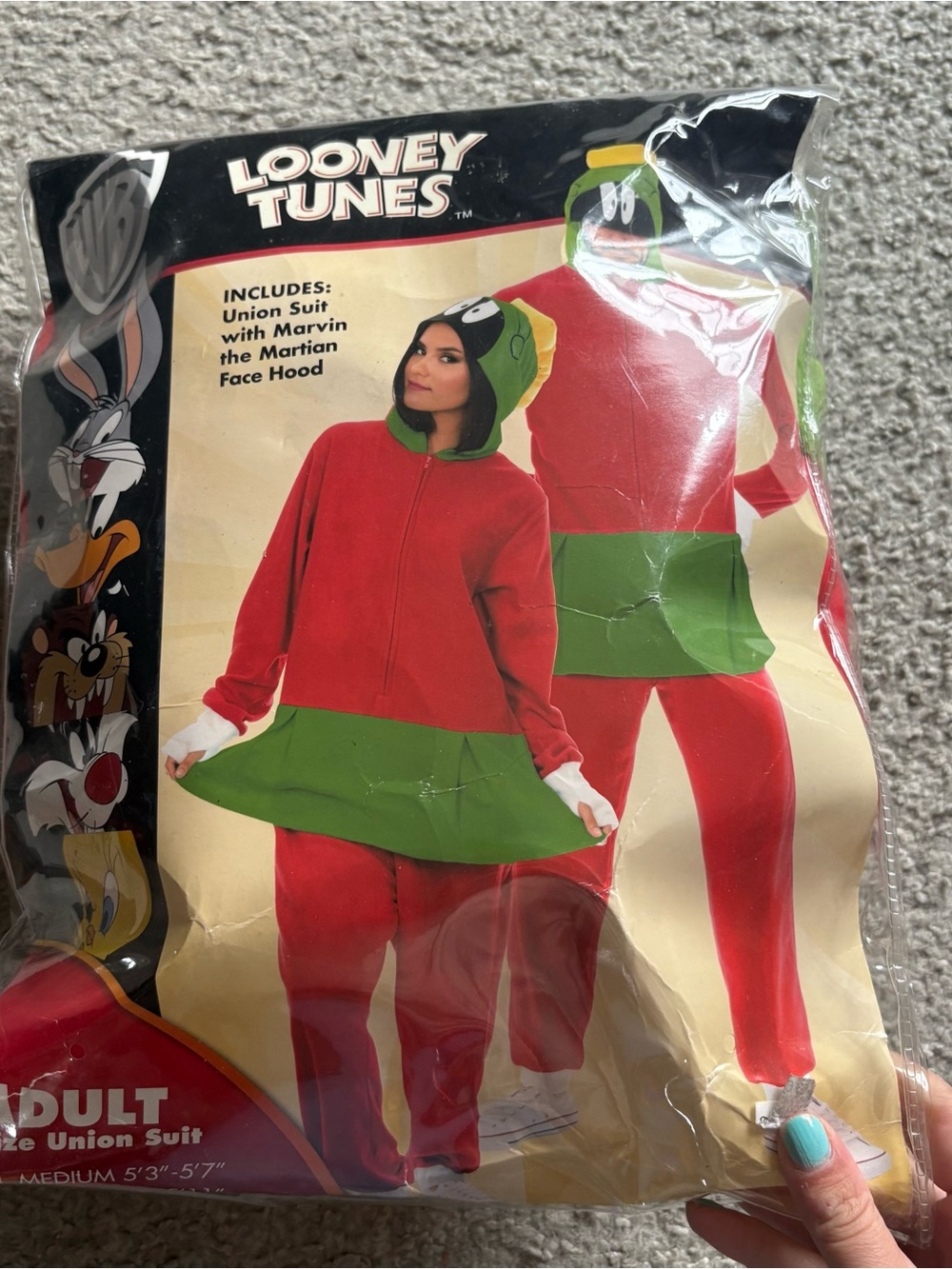 Warner Bros. Marvin the Martian Red and Green Adult Union Suit Jumpsuit Medium